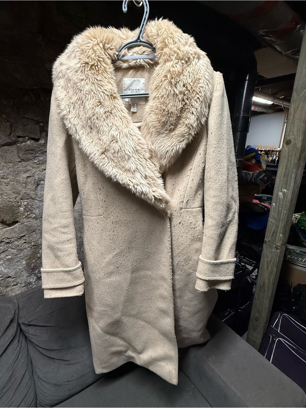 Ever New wool-blend wrap coat plush faux-fur collar Sz 4
